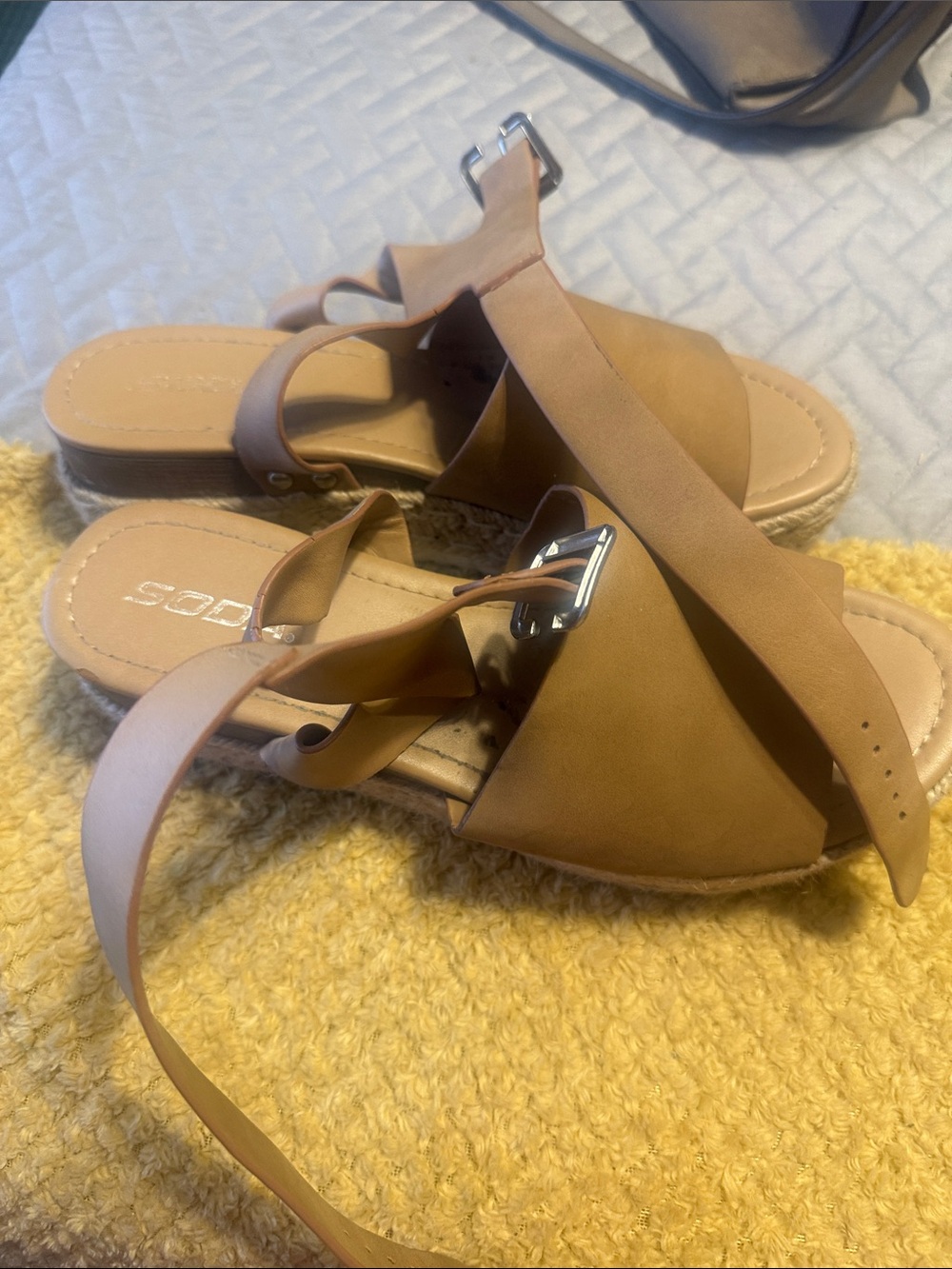 Soda Cognac Brown Cross-Strap Ankle Tie Sandals